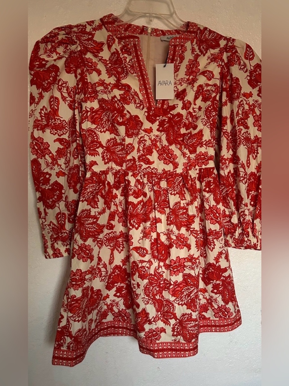 Avara Red Floral Long Sleeve MiniDress - Picture 2 of 5